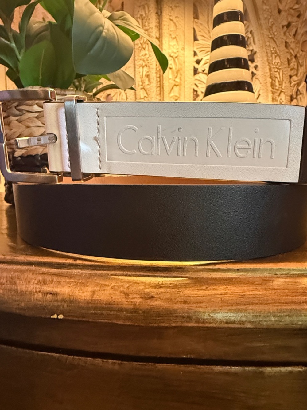 Calvin Klein Two-Tone White & Black Leather Belt